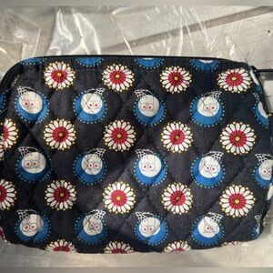 Vera Bradley Night Owl Cosmetic Bag Travel Make Up Blue Floral Paisley Lined